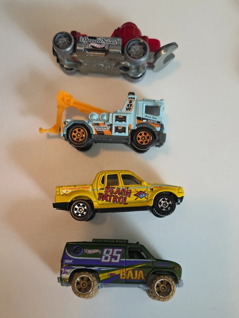 Assorted Vintage Toy Truck Bundle - Helicopter, Tow Truck, Mustang, Speed Driver